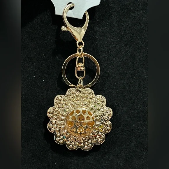 Gold-Tone Rainbow Crystal SunFlower Keychain Charm - Picture 2 of 5